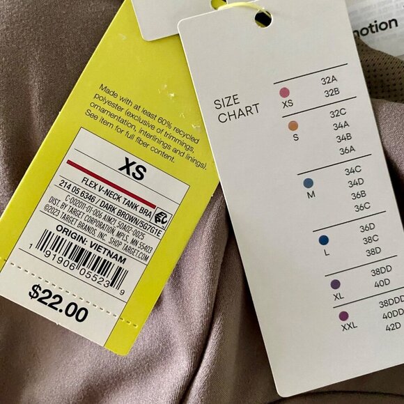 All In Motion Light Support Flex V-Neck Tank Bra XS 32A 32B NEW NWT - Picture 8 of 12